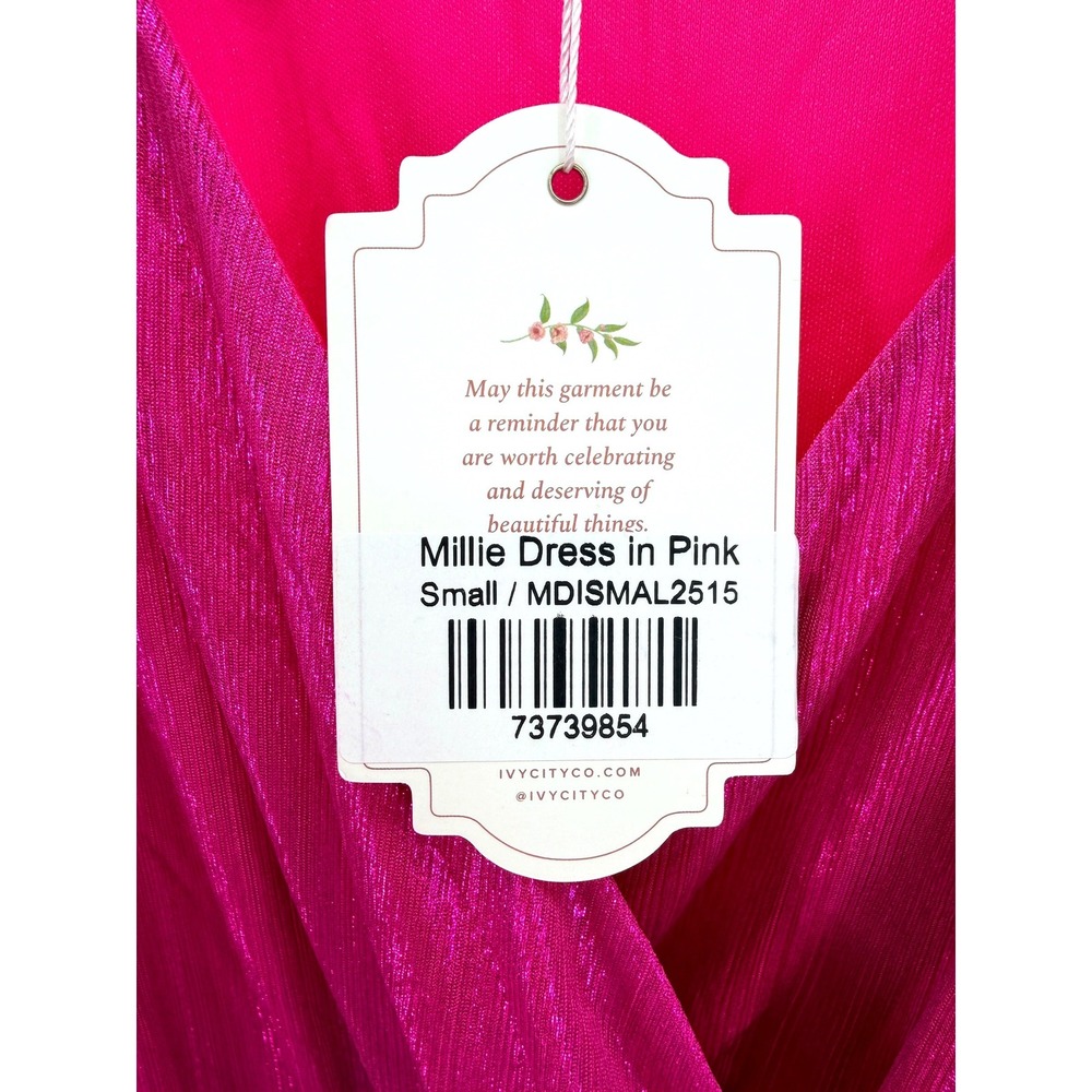 Ivy City Co Millie Dress Pink Metallic Shimmer Belt Midi Womens Small‎ Party New - Picture 3 of 6